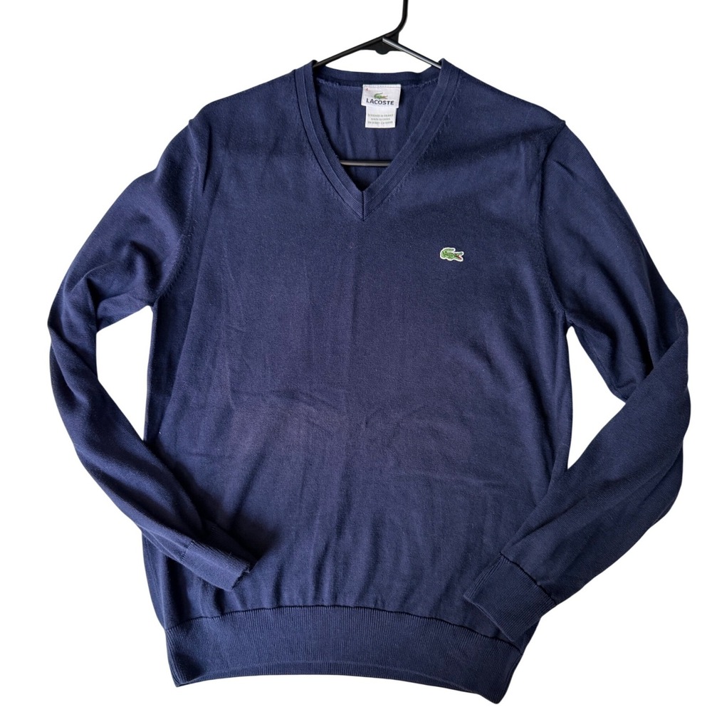 Lacoste V-Neck Cotton Sweater Navy Blue Size 4 M